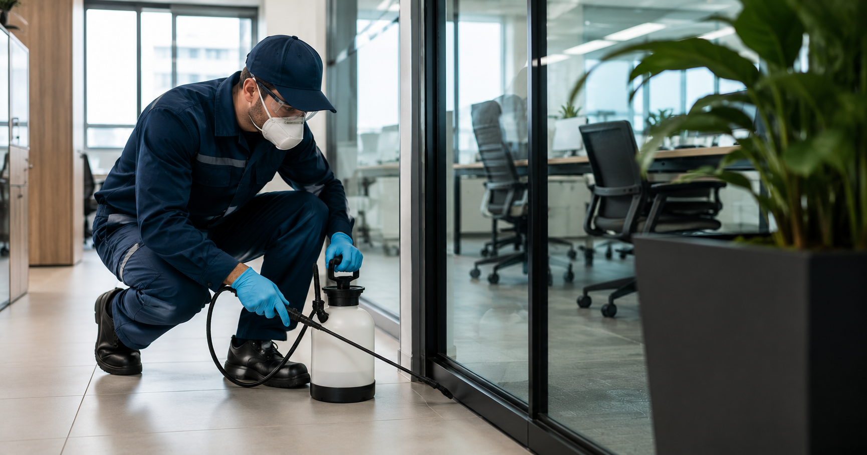 Técnico realizando dedetização em empresa em Palmas